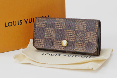 Authentic LOUIS VUITTON 4 Key Ring Damier Ebene Canvas Key Holder Case #59107