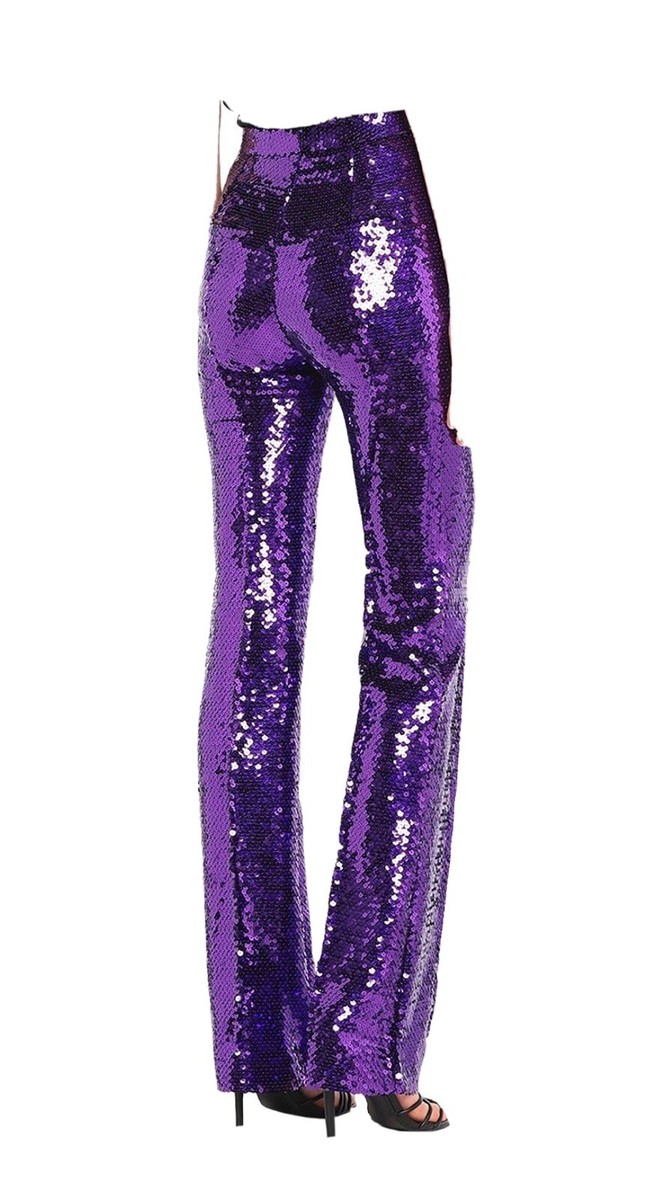 Women Paco Rabanne Straight Sequined High Waist Trousers Uk