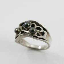 Sterling Silver 925 Hagit Gorali HG Israel Pearl Ring 'O' 6.6 G