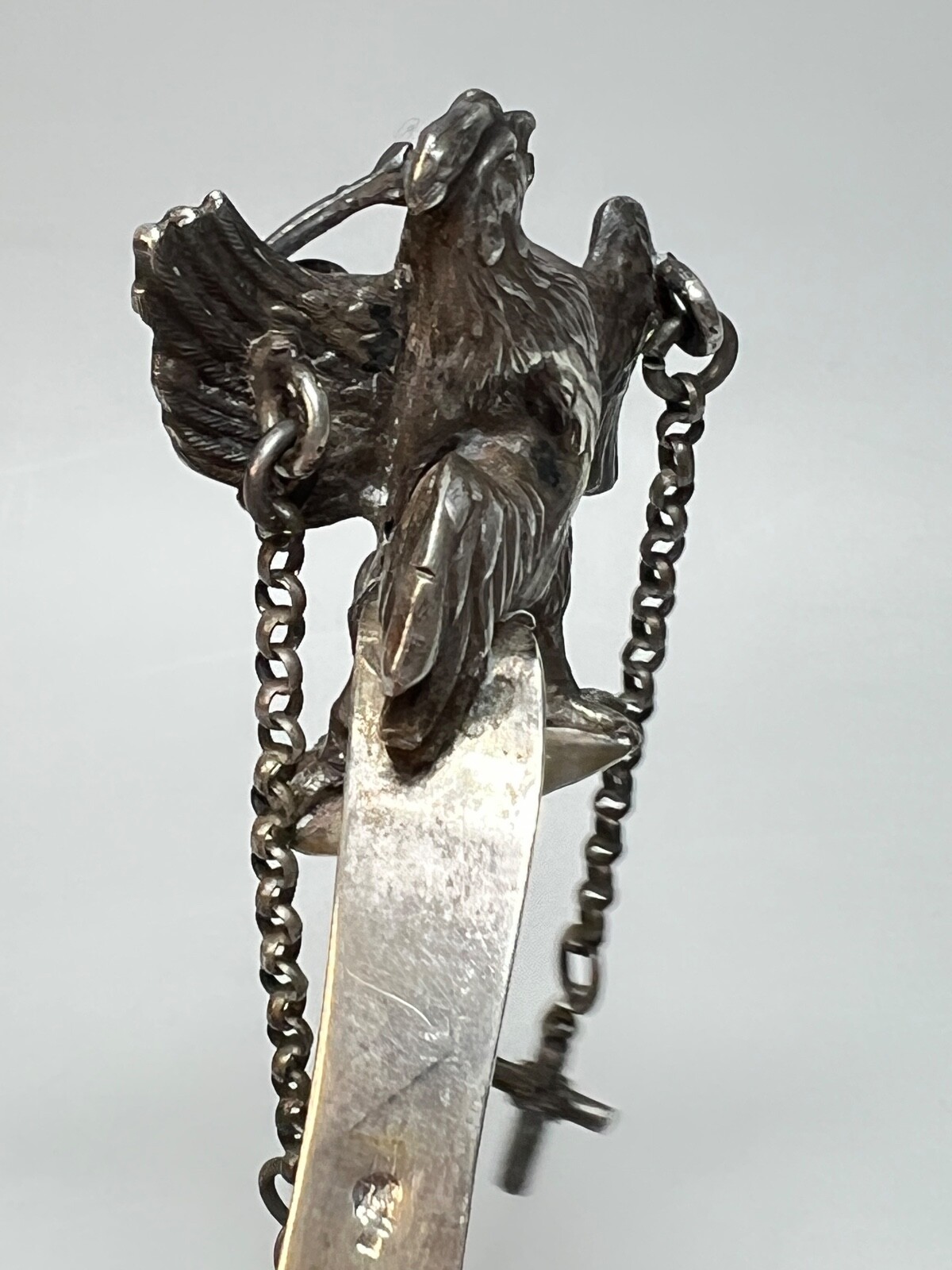 Napoleon Wars French Silver Pocket Watch Chatelain Hook Figure Rooster With Horn