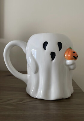 RARE CUTE 2021 Halloween Ghost Mug 16oz Mug w/ Pumpkin Jack O Lantern !!!