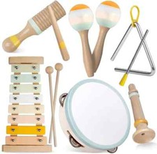 Montessori Wooden Musical Instruments Set for Toddlers 1-3, Neutral Colors
