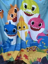 Pink Fong Baby Shark Kids Room Curtains and Long Pillow Case Blie Multicolor F47