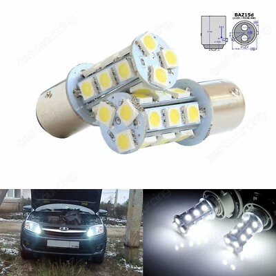 2x BAZ15d P21/4W 12594 LED Ampoules Blanc 18 SMD Arrière Stop Recul Frein Lampe - Photo 1/4
