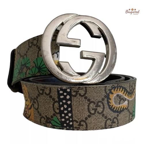 Authentic Gucci Beige GG Supreme Monogram Bengal Interlocking G Buckle 95/38