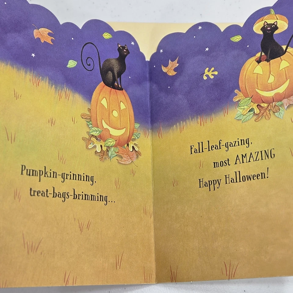 Tarjeta de felicitación Hallmark Halloween 8"x5.5" gato calabaza ronroneo con sobre hecha en EE. UU. Foto 4 de 4