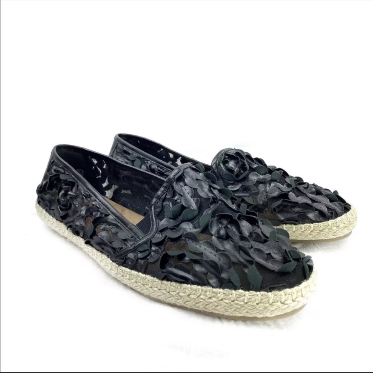 Aerosoles Lets Drive Black Ruffle Slip On Espadrille Loafer Womens