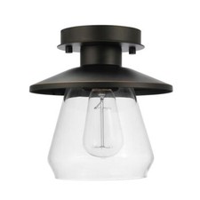 NEW  HAMPTON BAY 1-Light Oil Rubbed Bronze and Glass Vintage Semi-Flush Mount