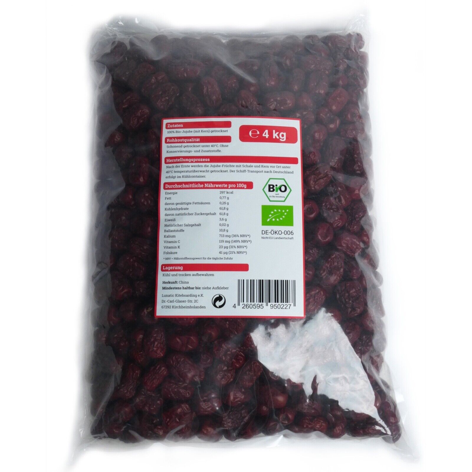 23,75 kg Bio Jujube - Rote Chinesische Dattel - zertifizierte Rohkost 4kg