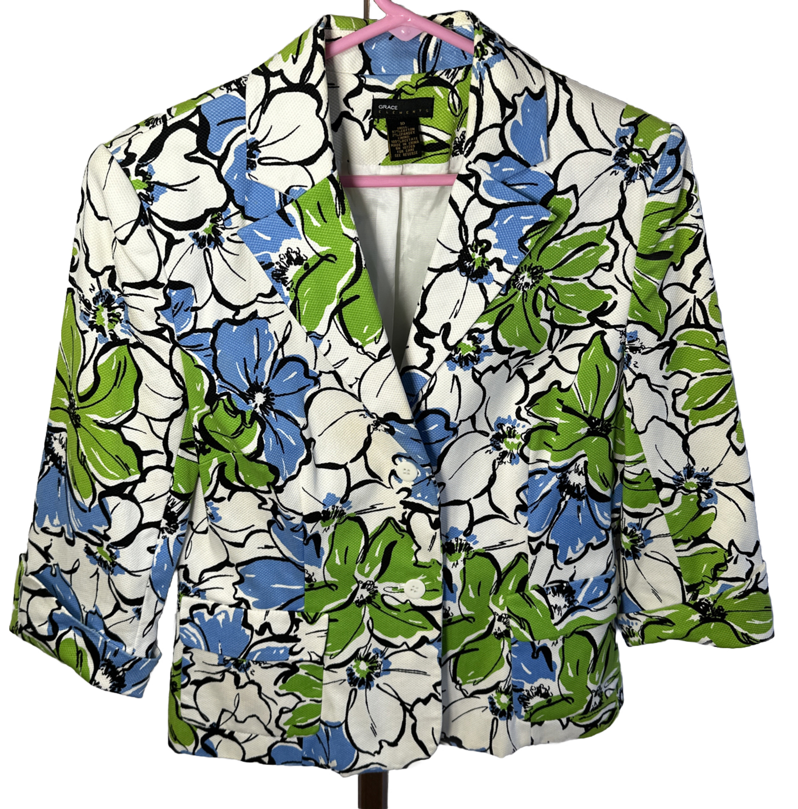 Grace Elements Lined Jacket Collared Floral Abstr… - image 1