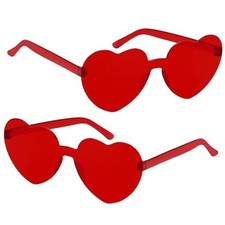 /4/8/1/0 Pairs Heart Shaped Sunglasses Transparent Heart Glasses Rimless 2 Red
