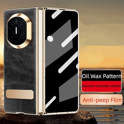 Genuine Oil Wax Leather Case Huawei Mate X7 X6 X5 Bracket Cover Glass Protector