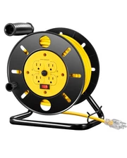 DEWENWILS Retractable Extension Cord Reel, 80FT Heavy Duty Open Cord Reel yellow