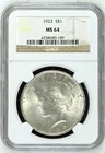 1923 PEACE DOLLAR NGC MS 64 GOOD LUSTER GREAT PRICE VALUE $100 UNCIRCULATED MINT