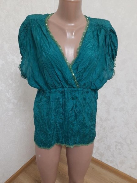 Women Phase Eight Shirt Turquoise Silk 46 / 3XL /
