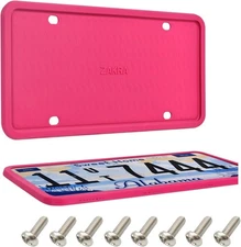 License Plate Frames, 2 Pack Silicone License Plate Frames, Premium -Hotpink
