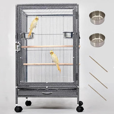 Clear Parrot Cage,Metal Bird Cage Ornamental Cage -With Play Top and Wheel,Large