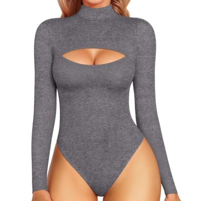 MangoPop NWT Bodysuit Turtleneck Long Sleeve Cutout Top Gray Size M