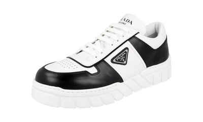 PRADA Leder Downtown Bold Sneaker - 2EE378 - Weiss Schwarz - NEU