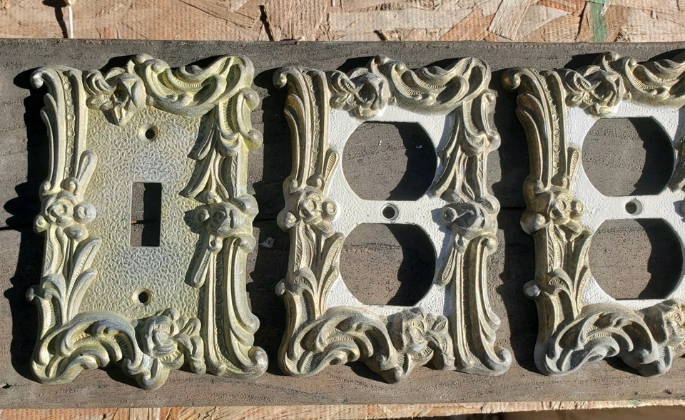 Lote de 3 cubiertas de interruptor de salida vintage placas metálicas decorativas Foto 2 de 2