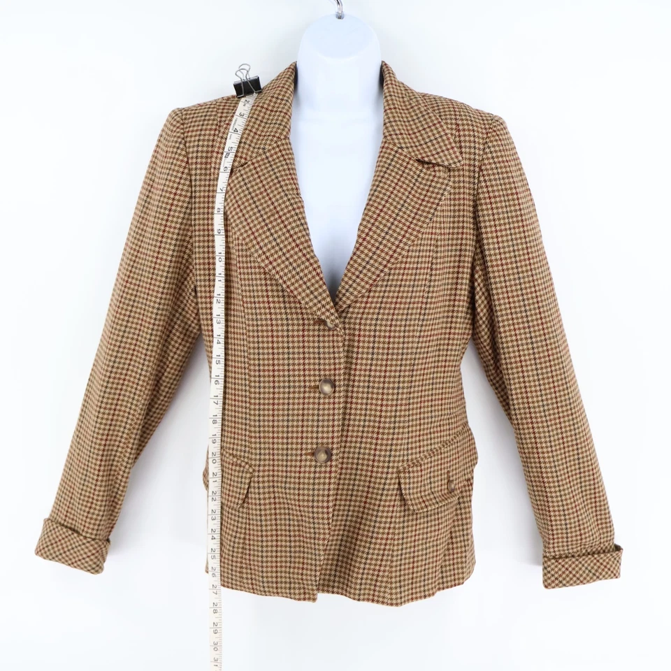 Blazer Charter Club de Lana para Mujer 6 Marrón Pata de Gallo Forrado Bolsillos Almohadillas para el Hombro Foto 3 de 4