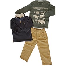 Carters Boys Dinosaur Explorer 3-Piece Set Green Long-Sleeve Shirt Half-Zip Nav