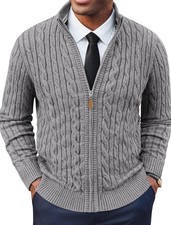 Men's Long Sleeve Knitted Cardigan Sweater Full Zip Up Stand Collar Casual Warm
