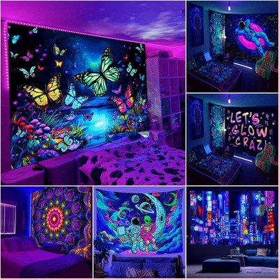 Schmetterling Astronaut UV Wandteppich Wandbehang fluoreszierender Hintergrund
