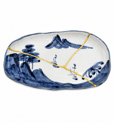 Pine Bay Kintsugi Saucer - Vtg Japanese Porcelain Repaired with Gold