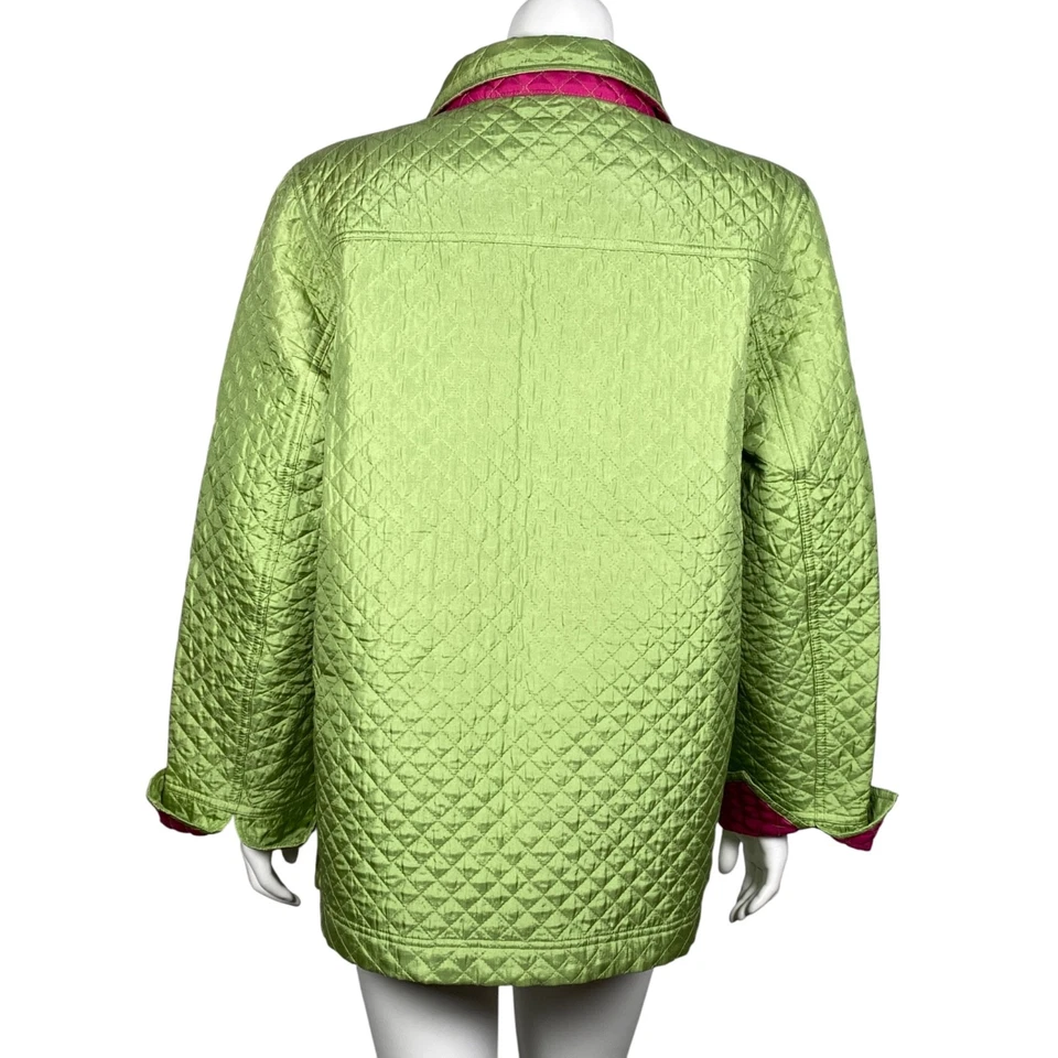 Quacker Factory Quilted Silk Jacket Womens Size L Sparkle & Shine Green A57343 - Image 4 of 4
