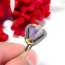 Purple Amethyst - Brazil Black And Gold Plated 925 Sterling Silver Ring S.9 R107