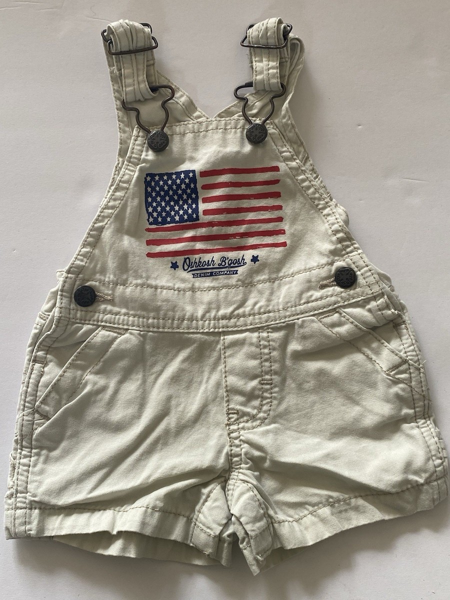 OshKosh B'gosh Overalls American Flag Short Baby 3 Months Cream