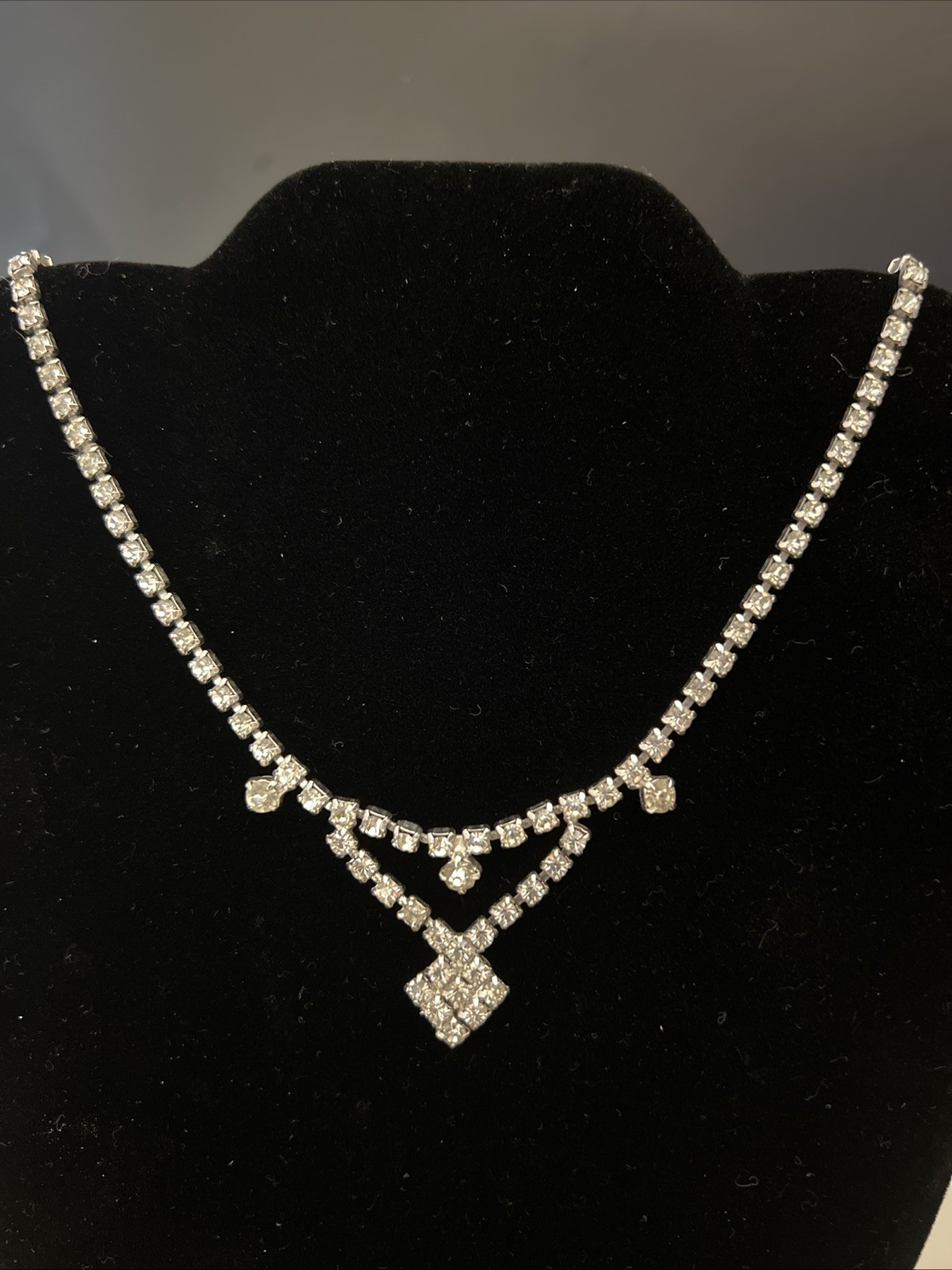 Vintage Silver Tone Rhinestone Necklace Choker