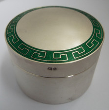 BEAUTIFUL GILT LINED ENGLISH ANTIQUE 1909 STERLING SILVER & GUILLOCHE ENAMEL BOX