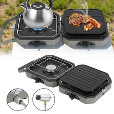 Campingkocher Tischgrill 2 flammig Kocher Faltbarer Grillpfanne 2in1 Gaskocher