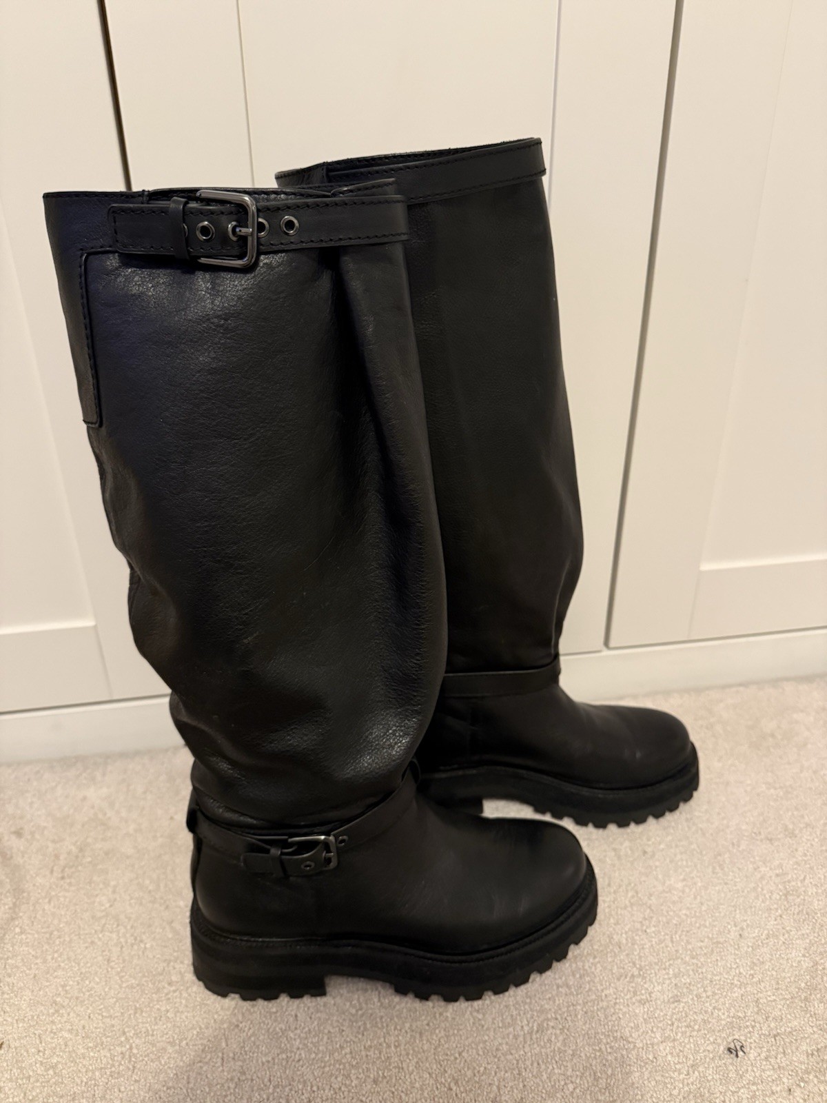 Zara SRPLS Limited Edition Black Leather Buckle Boots, EU37/UK4 RRP£289