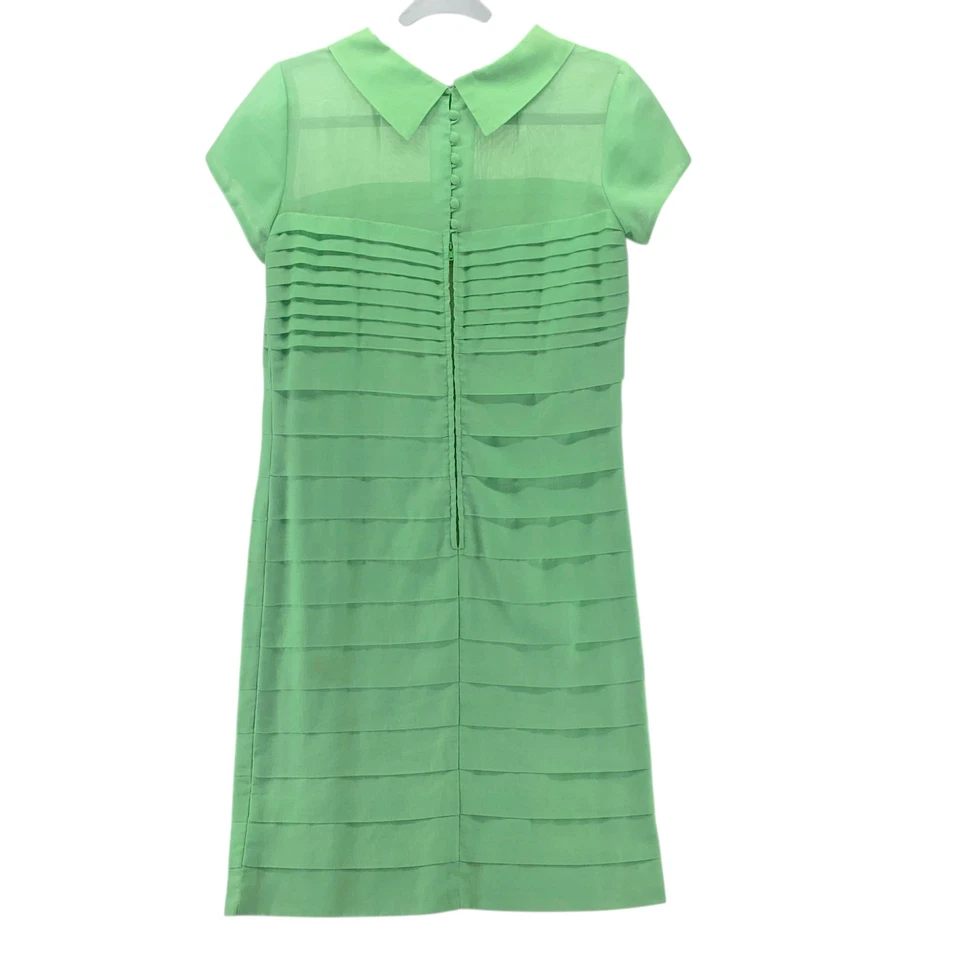 Vestido Leslie Fay Vintage Médio Verde Perfeito Plissado Decote Capuz Traseiro Botão Mudança - Imagem 4 de 4