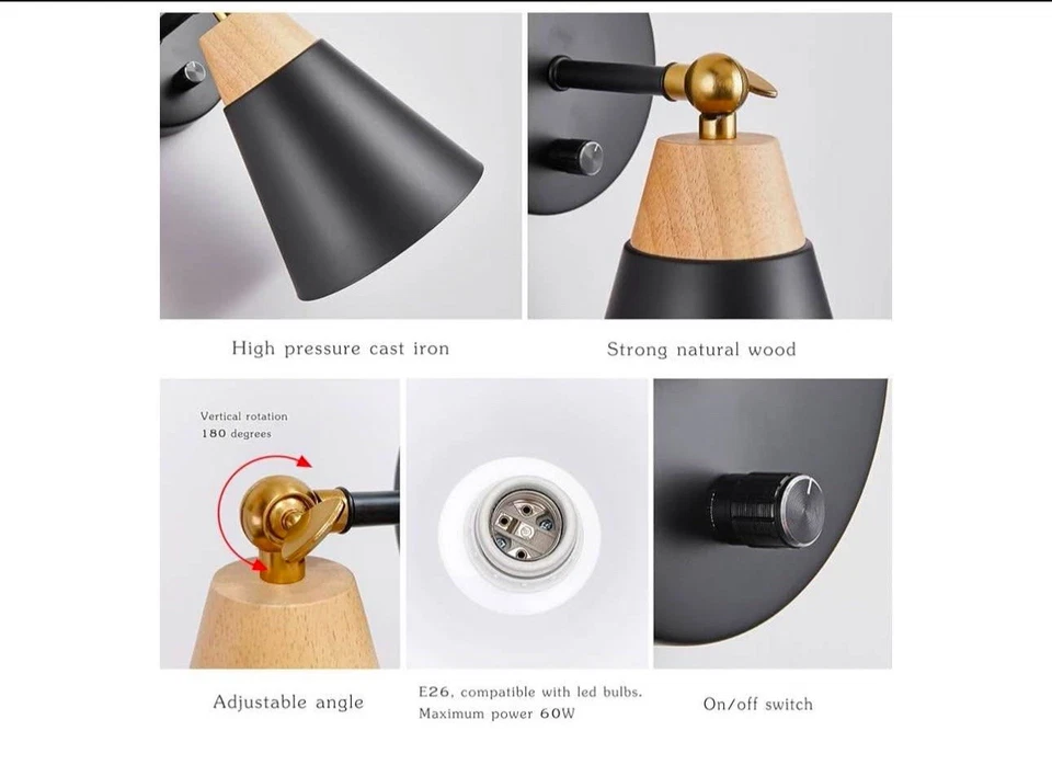 Juego de 2 Apliques de Pared, Aplique de Pared Lámpara de Iluminación con Pantalla de Metal, Giratorio S... Foto 3 de 4