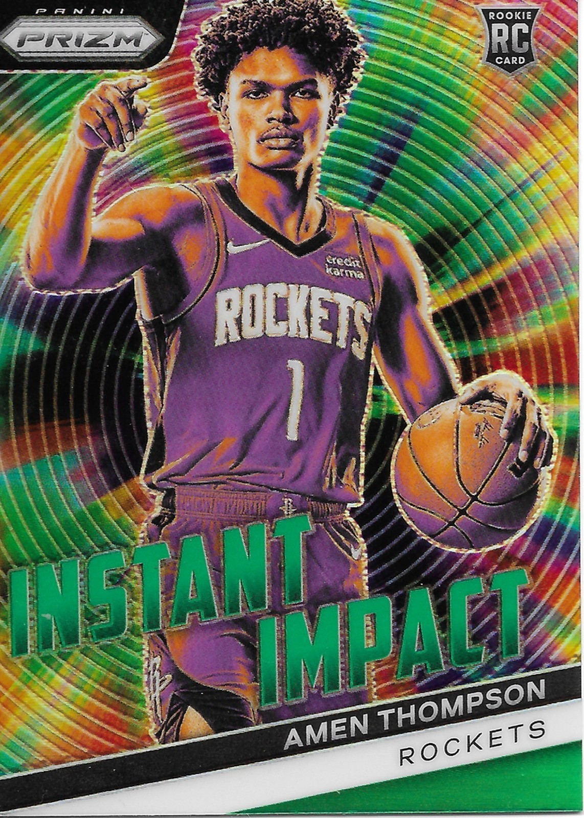 2023-24 Panini Prizm - Instant Impact Amen Thompson #18 Green Prizm (RC)