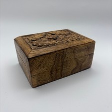 Hand Carved Wooden Trinket Box Floral Leaf Small Cottagecore Jewelry Keepsake