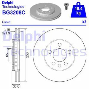 2x Bremsscheibe belüftet BG3208C DELPHI für SEAT AUDI SKODA VW