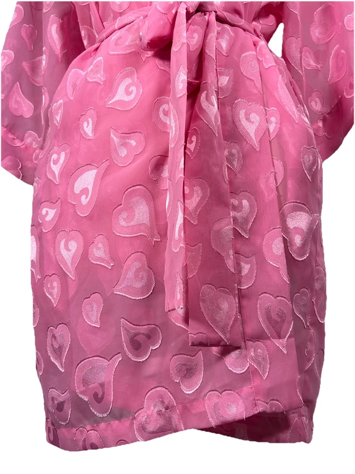 Bata Vintage Años 90 Y2K VICTORIA'S SECRET Rosa Satinado Transparente CORAZONES Rosa Talla Pequeña Foto 4 de 4