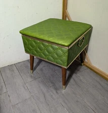Vintage Burlington Hawkeye Sewing Storage Box Foot Stool Ottoman Mid Century MCM