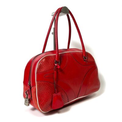 PRADA bowling bag handbag bag tote bag red leather vintage