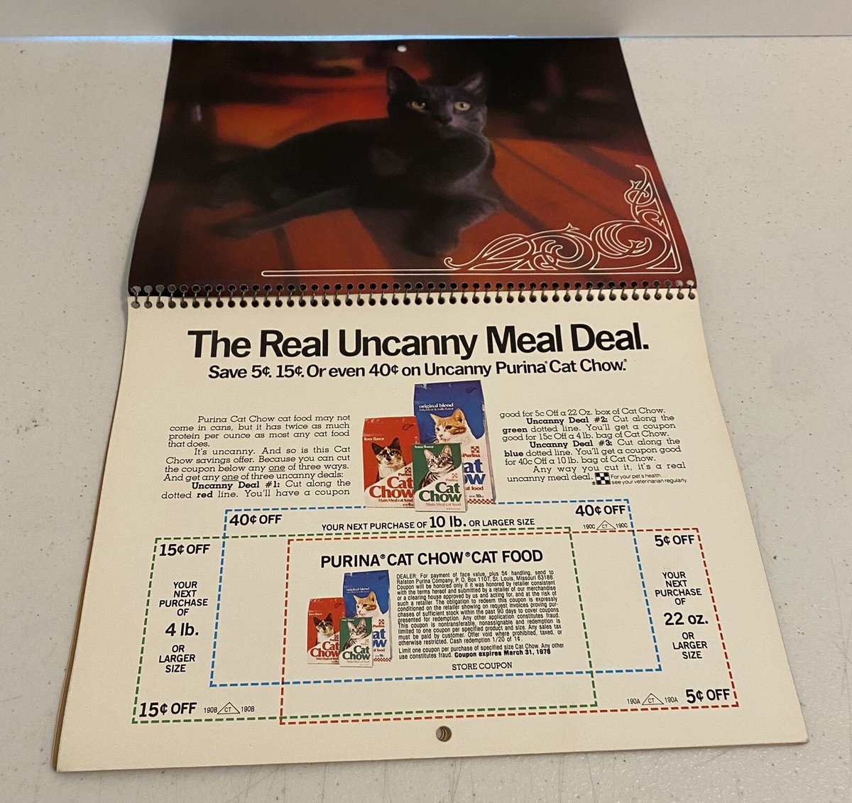 Vintage 1977 Calendar Purina Cat Chow Cats Purina Advertising