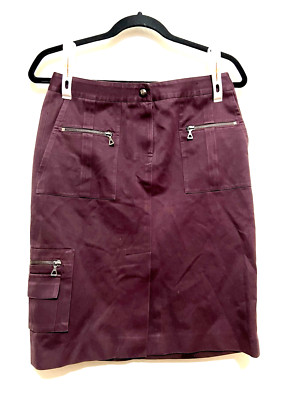 David Meister skirt maroon red cargo pockets Skirt Sz 4 cotton front slit