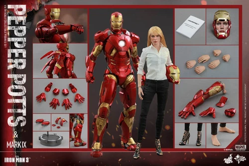 Figura 1/6 Sideshow Hot Toys MMS311 Marvel Iron Man 3 Mark IX MK9 y Pepper Potts