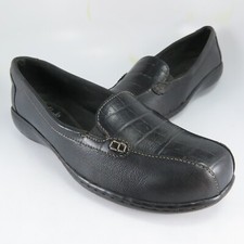 Clarks BAYOU Croc-Toe Loafers Womens Size 8M Black Leather Slip-Ons Flats Mocs