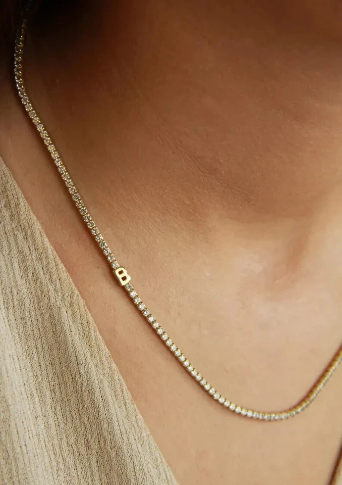 Gargantilha de tênis redonda simulada de diamante 6 quilates folheada a ouro amarelo 14k - Imagem 2 de 4