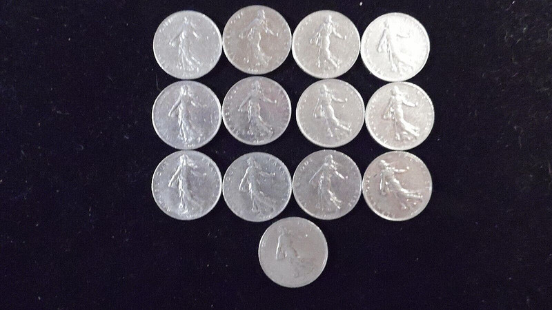 1970s French 1 Franc coins - 1970s - 13-coin lot